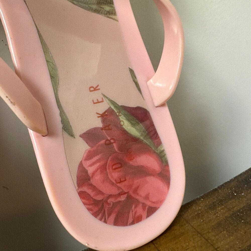 Ted Baker Pink Bow Flip Flops Women's UK 6 US 8 Jelly Sandals Floral - Picture 3 of 9